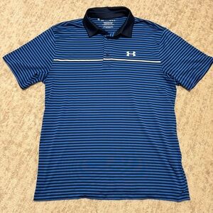 Under Armour Mens Golf Polo Shirt Playoff Polo Sz L Blue Striped